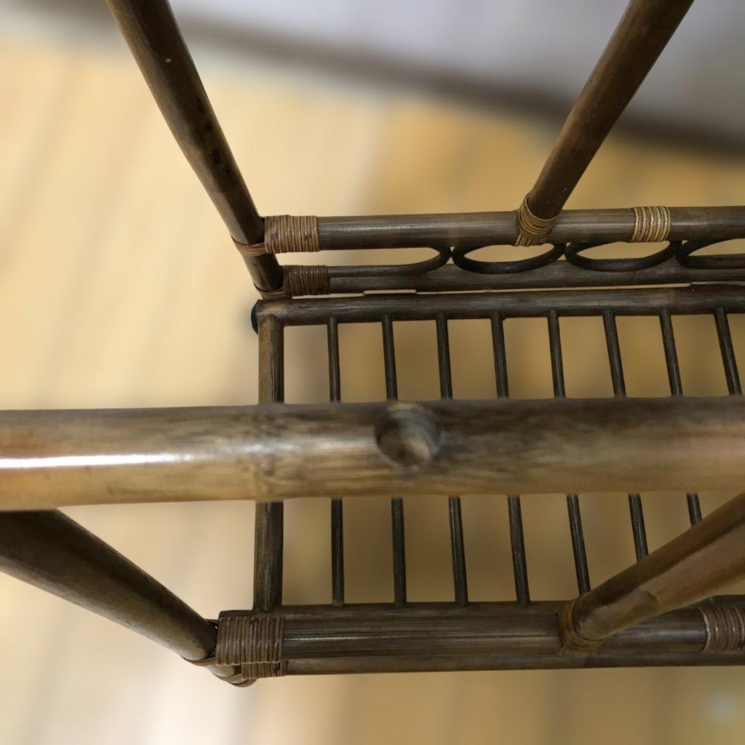 ラタン 籐製 ミラー付き ハンガーラック レトロ ヴィンテージ　260128-1