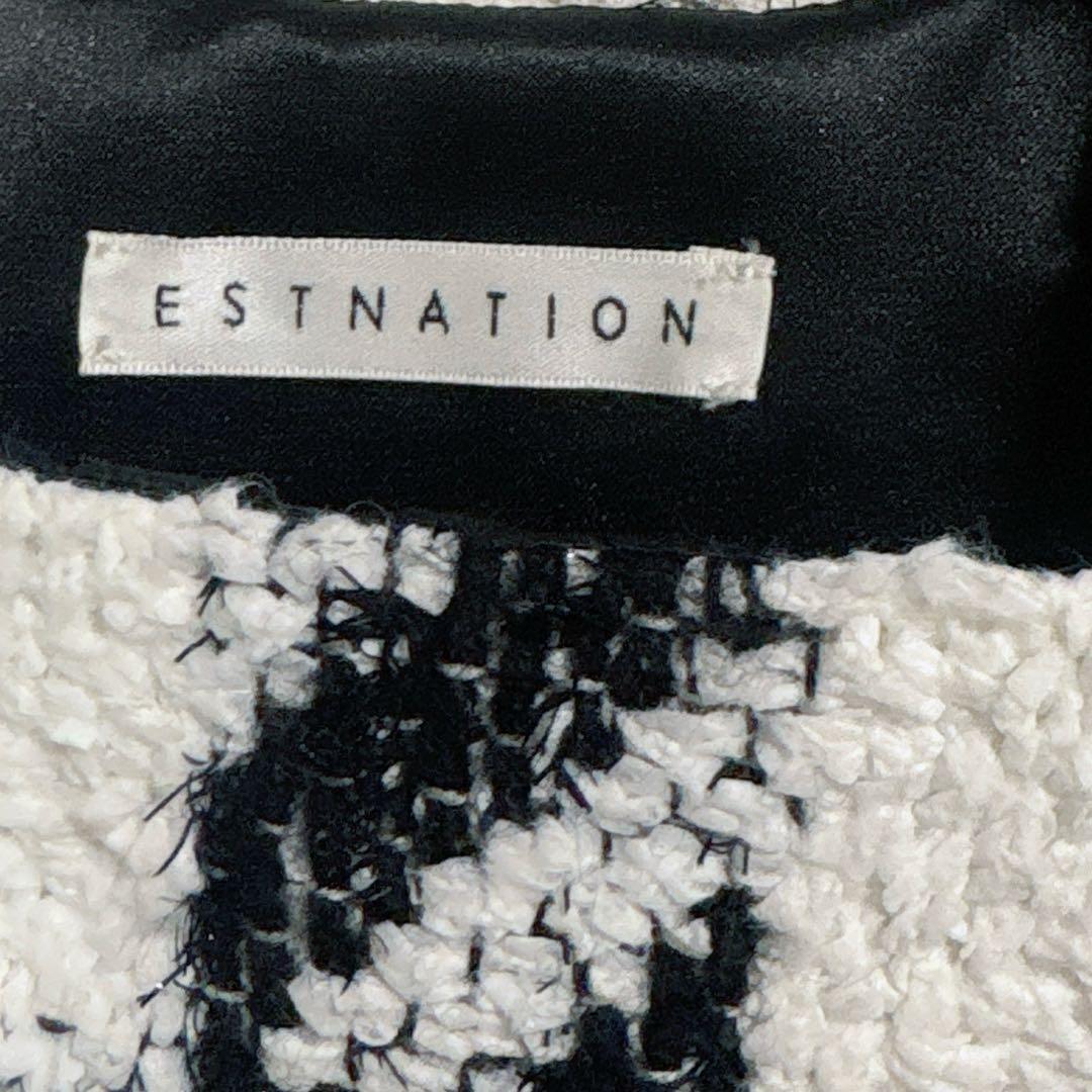 美品✨エストネーション　ツイードスクエアネックワンピース　千鳥柄　ジャンスカ　M