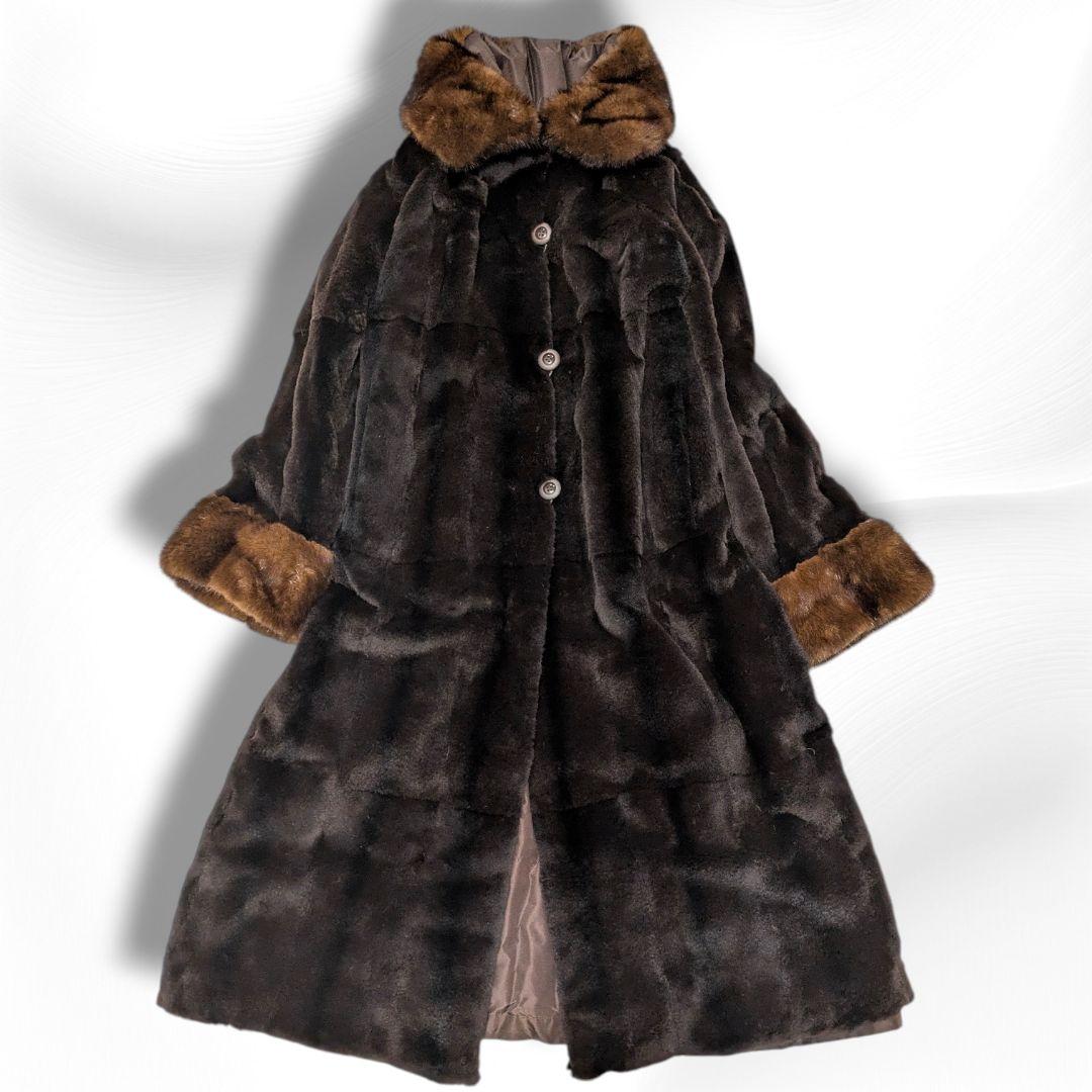 ホワイトベアー ミンクファー リバーシブル ロングコート 襟袖ファー付