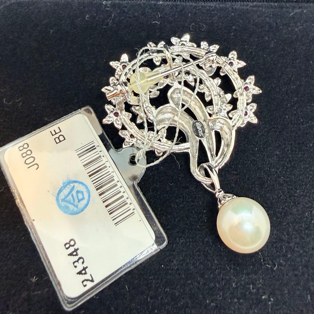 SERENA 桜デザイン ブローチ　シルバー　パール　ルビー　未使用　タグ付き