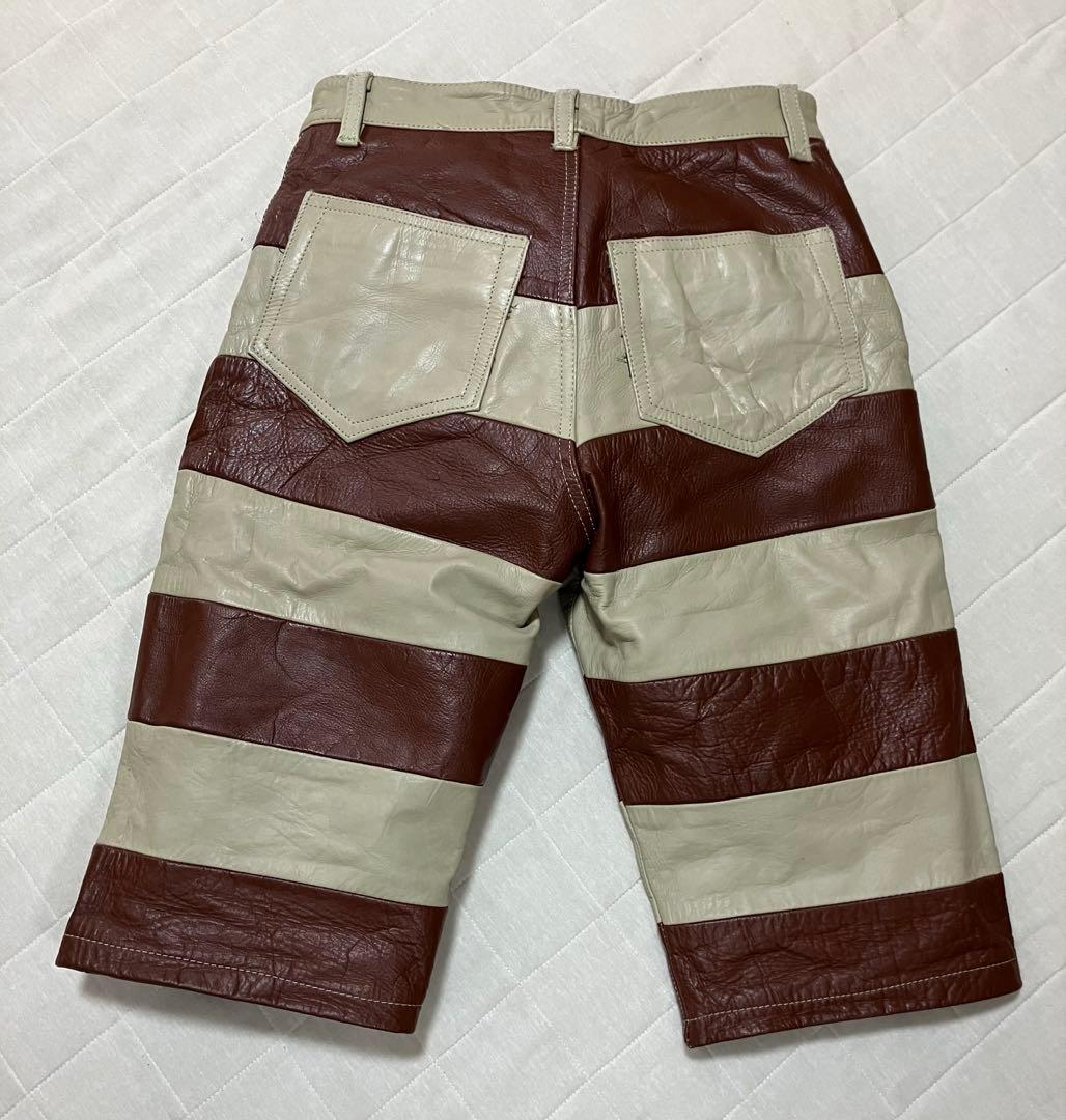 DEAD STREAM 本革 プリズナーハーフパンツ Lサイズ 茶色xベージュ