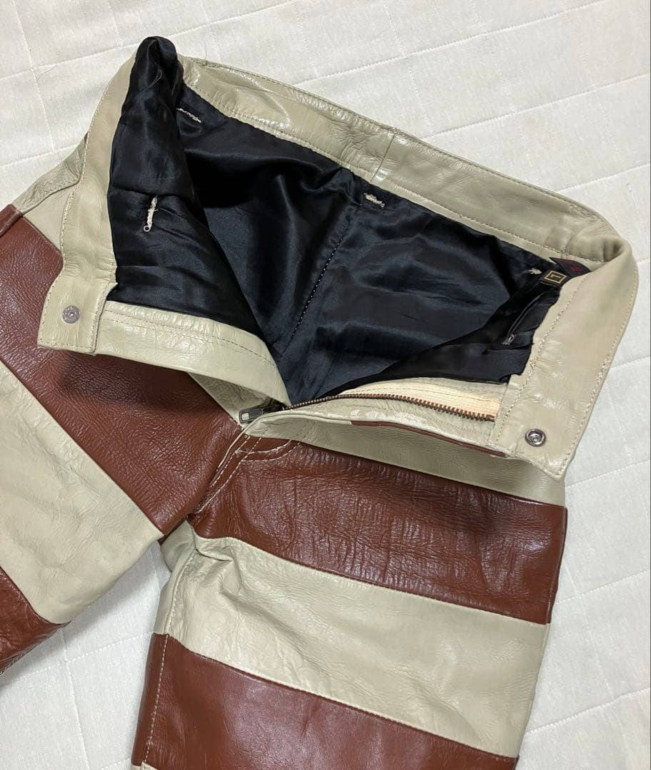 DEAD STREAM 本革 プリズナーハーフパンツ Lサイズ 茶色xベージュ