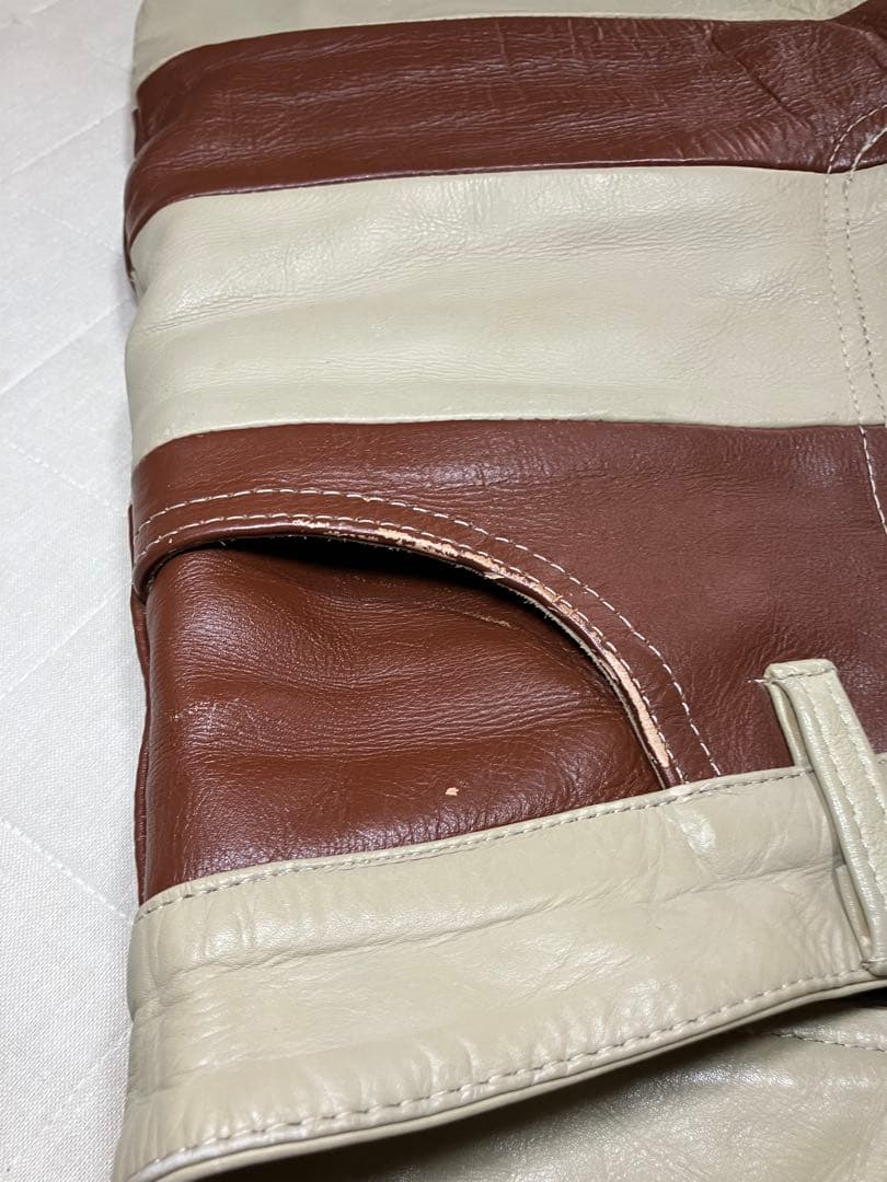 DEAD STREAM 本革 プリズナーハーフパンツ Lサイズ 茶色xベージュ