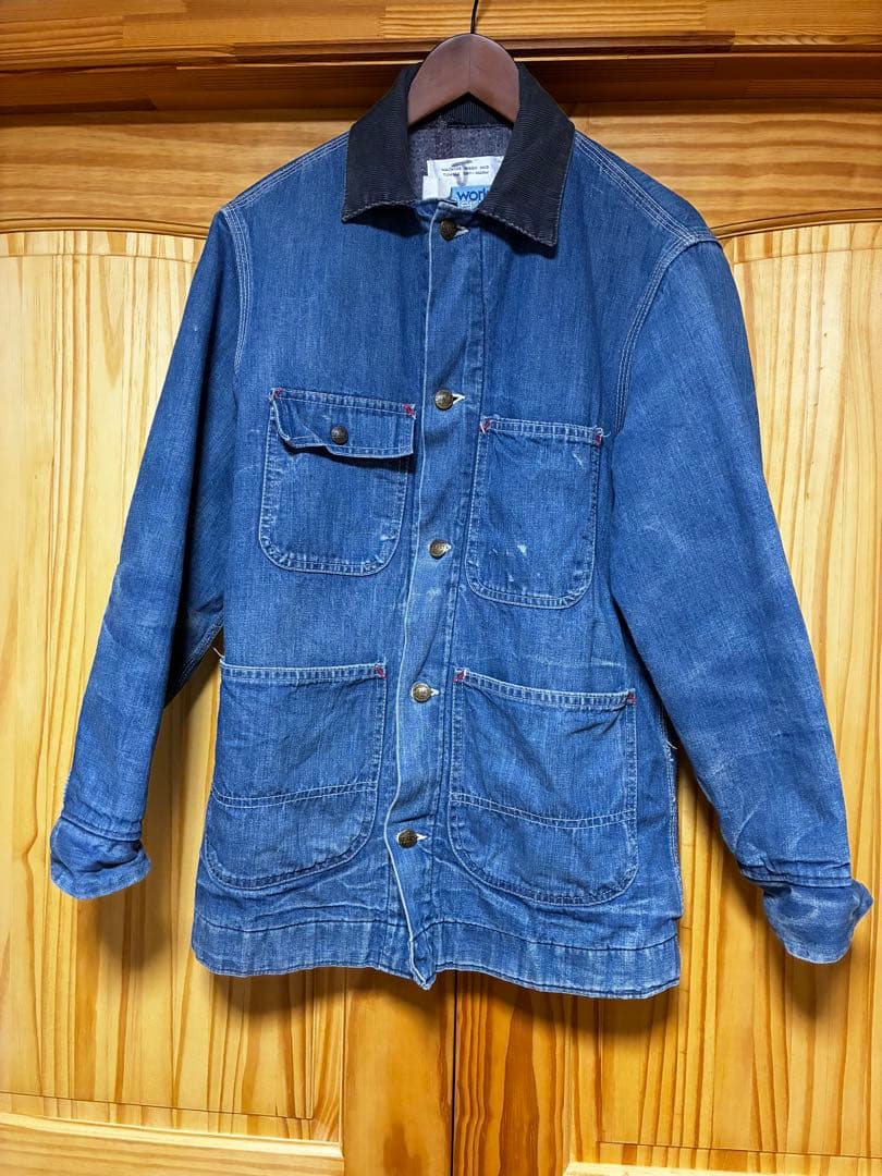 70s Sears シアーズデニムカバーオール コーデュロイ襟 古着ブランケット