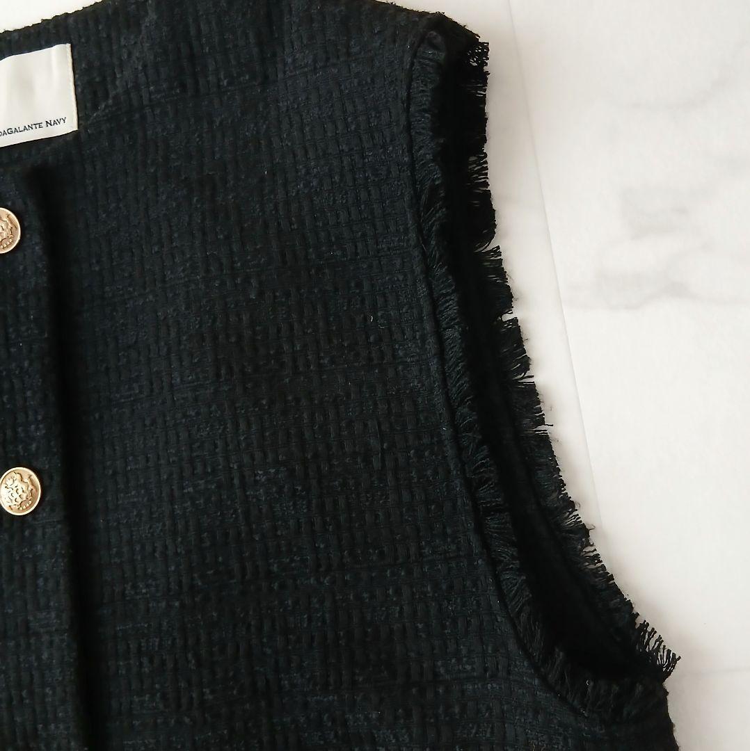 極美品 ガリャルダガランテ 洗える ツイード ショートベスト 金ボタン ブラック