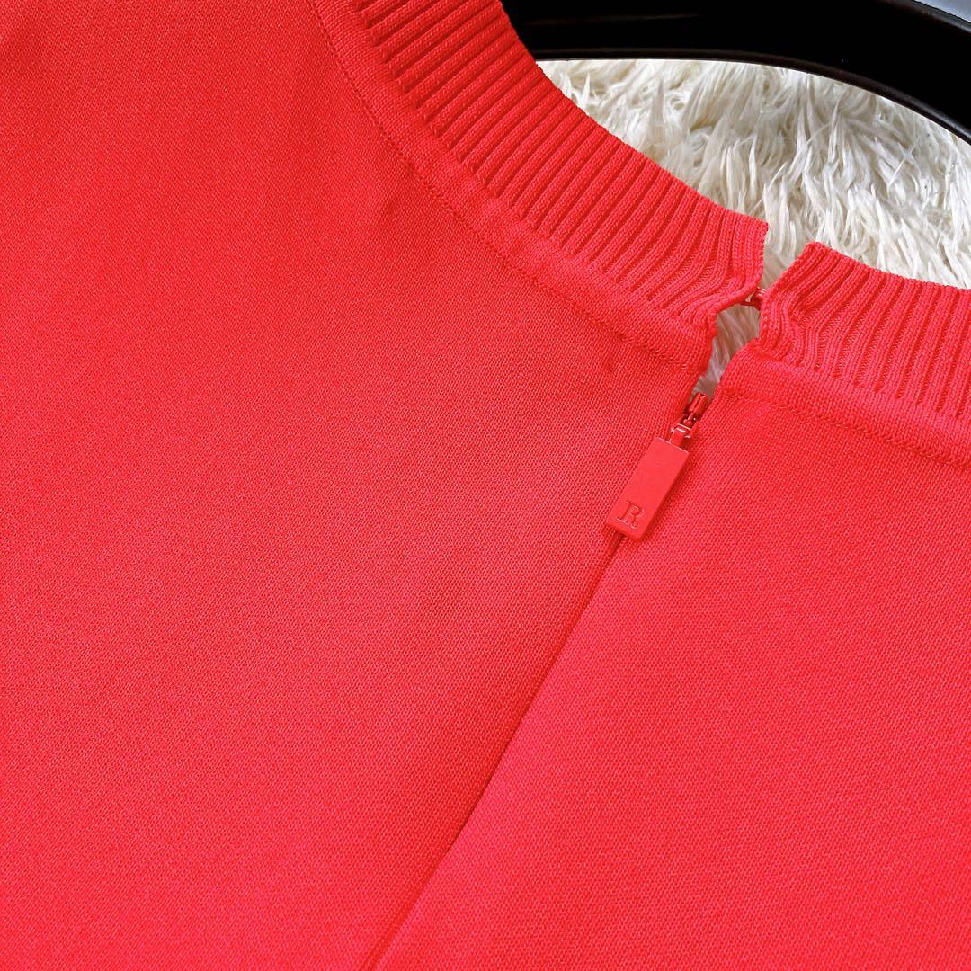 ルネ 2023 ノースリーブニットワンピース フレア パールロゴプレート 赤36