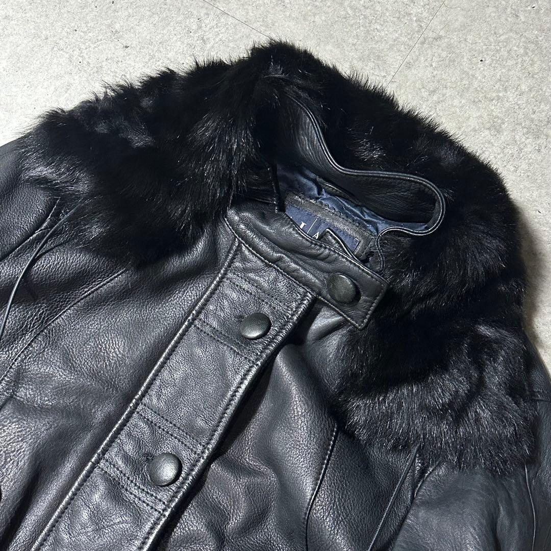 00s ARMANI JEANS レザー 短丈ブルゾン ファー取り外し可能 黒