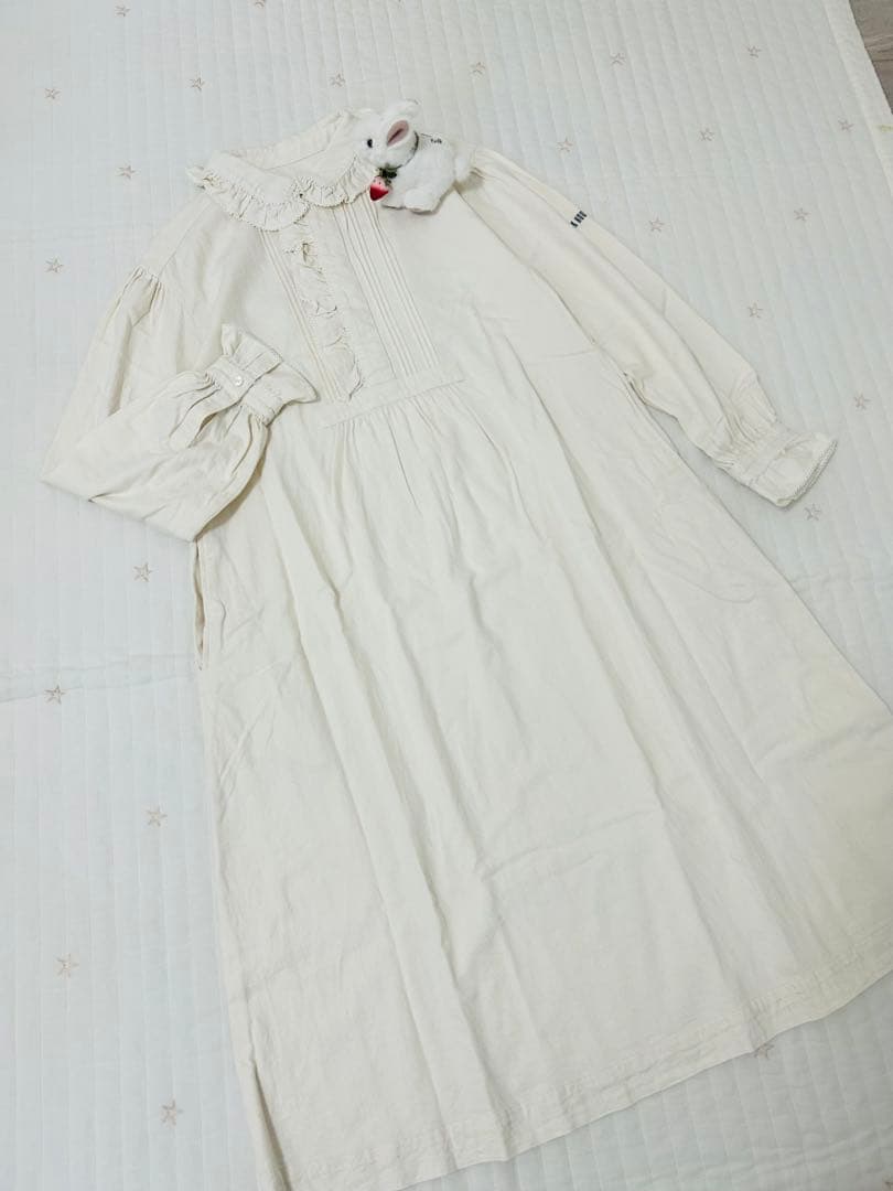 ピンクハウス　長袖　ワンピース　綿　襟　フリル　ロゴ　刺繍　春　秋　ピンタック