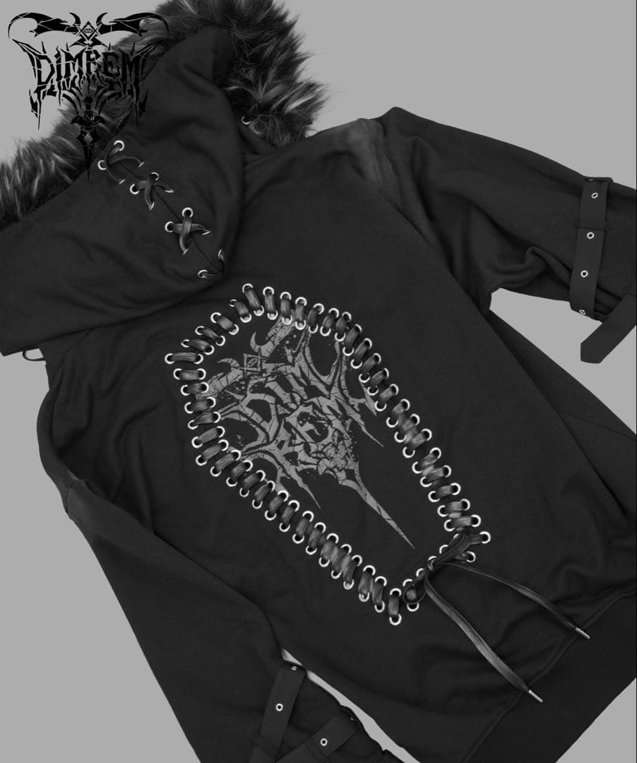 新品　【DIMREM】超ハトメファーフードパーカー【Black】