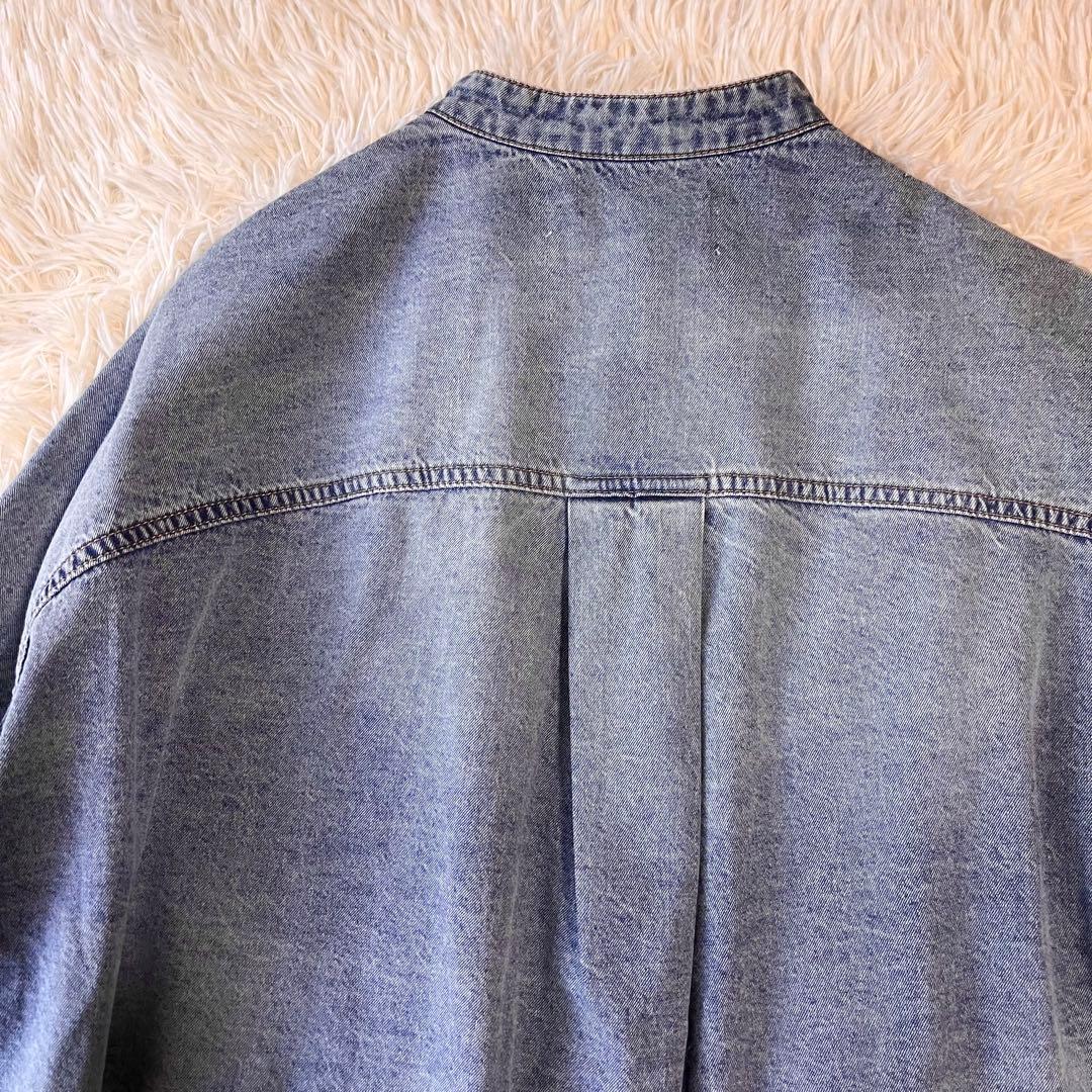 PUAL CE CIN ヴィンテージライクデニムバンドカラーシャツ　ゆったり