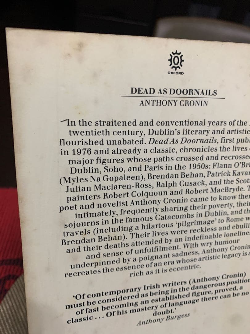 希少　DEAD AS DOORNAILS Anthony Cronin