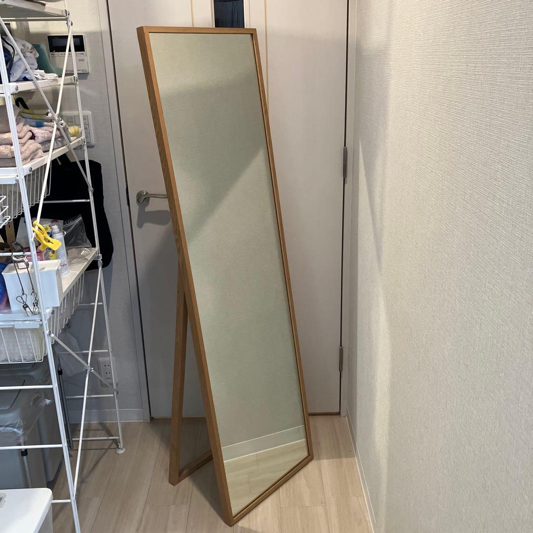 無印良品　天然木（タモ材）スタンドミラー【大阪市引取り値引き可能】