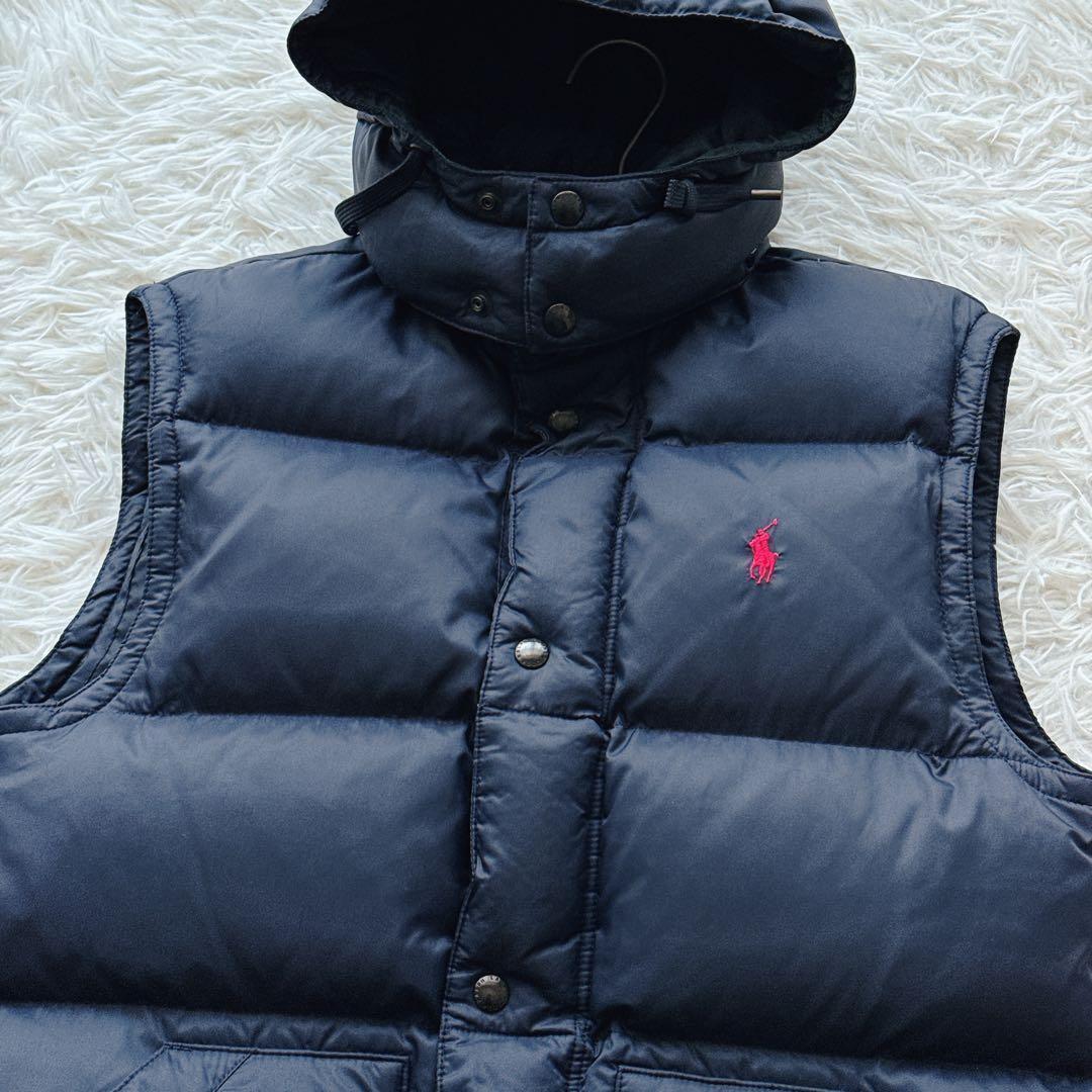 ポロバイラルフローレン 肉厚ダウンベスト レッドポニー刺繍 フード取り外し可