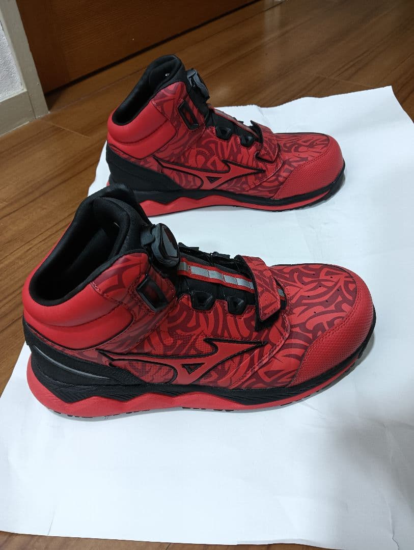 限定 安全靴 ミズノ mizuno スニーカー BOA 25.5 レッドブラック