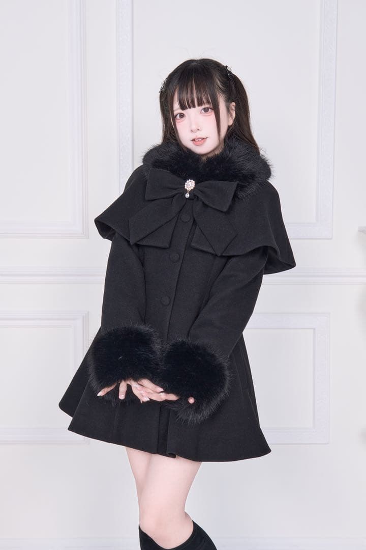 【〜26限定値下げ】Nogenki ケープファーフレアコート ブラック