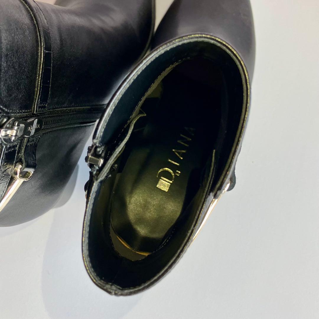 新品未使用DIANA ダイアナ ショートブーツ ブラック 23.5 サイドジップ