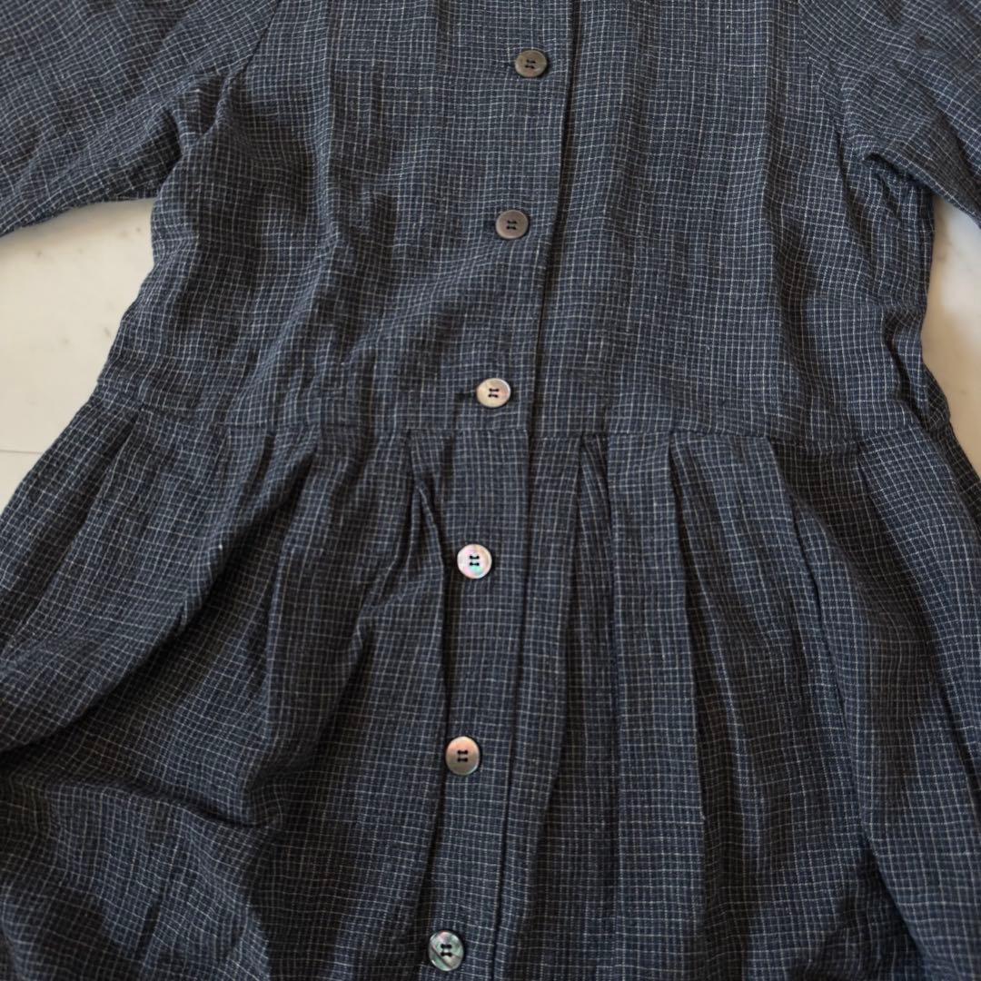 ネストローブ　洗える　リネン100 　長袖ロングシャツワンピース　襟付き