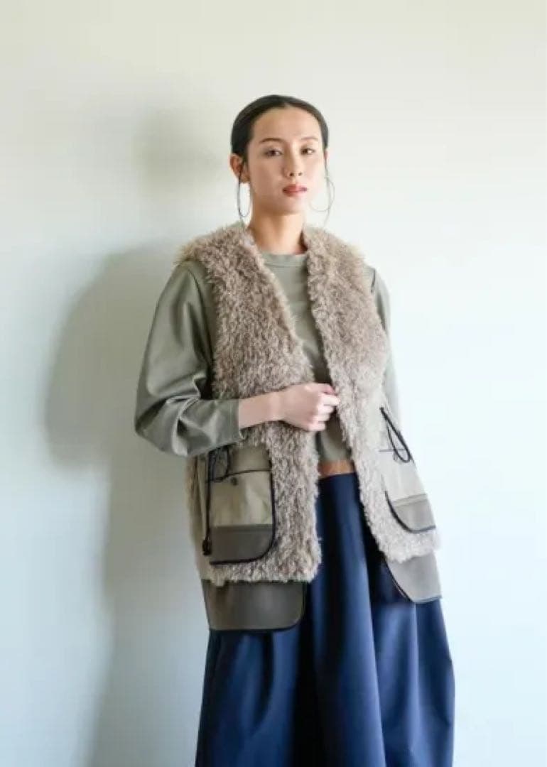 Design aera エコムートンファーベスト.*˚‧新品未使用品