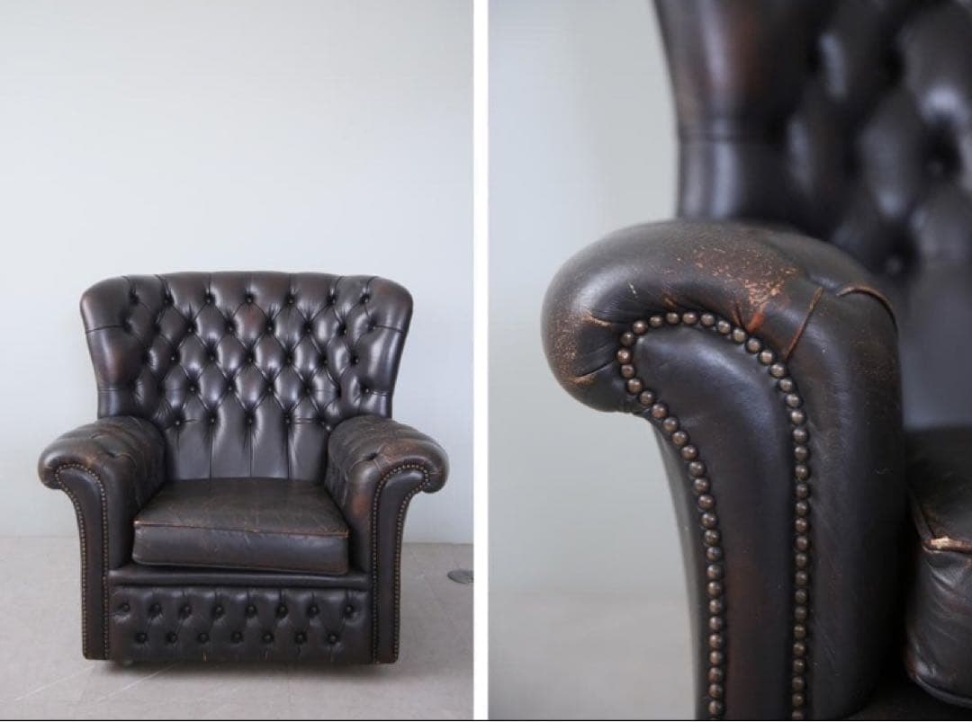 サ*️様 英国アンティークチェスターフィールドアームチェア/本革レザーソファー8