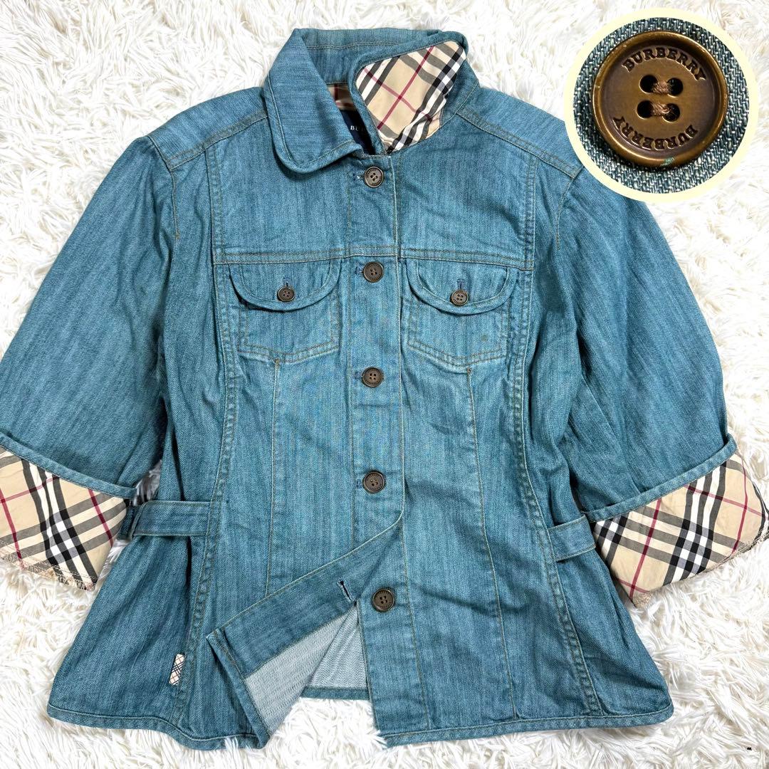 美品✨バーバリーロンドン デニムシャツ ノバチェック 刺繍 ストレッチ 三陽商会
