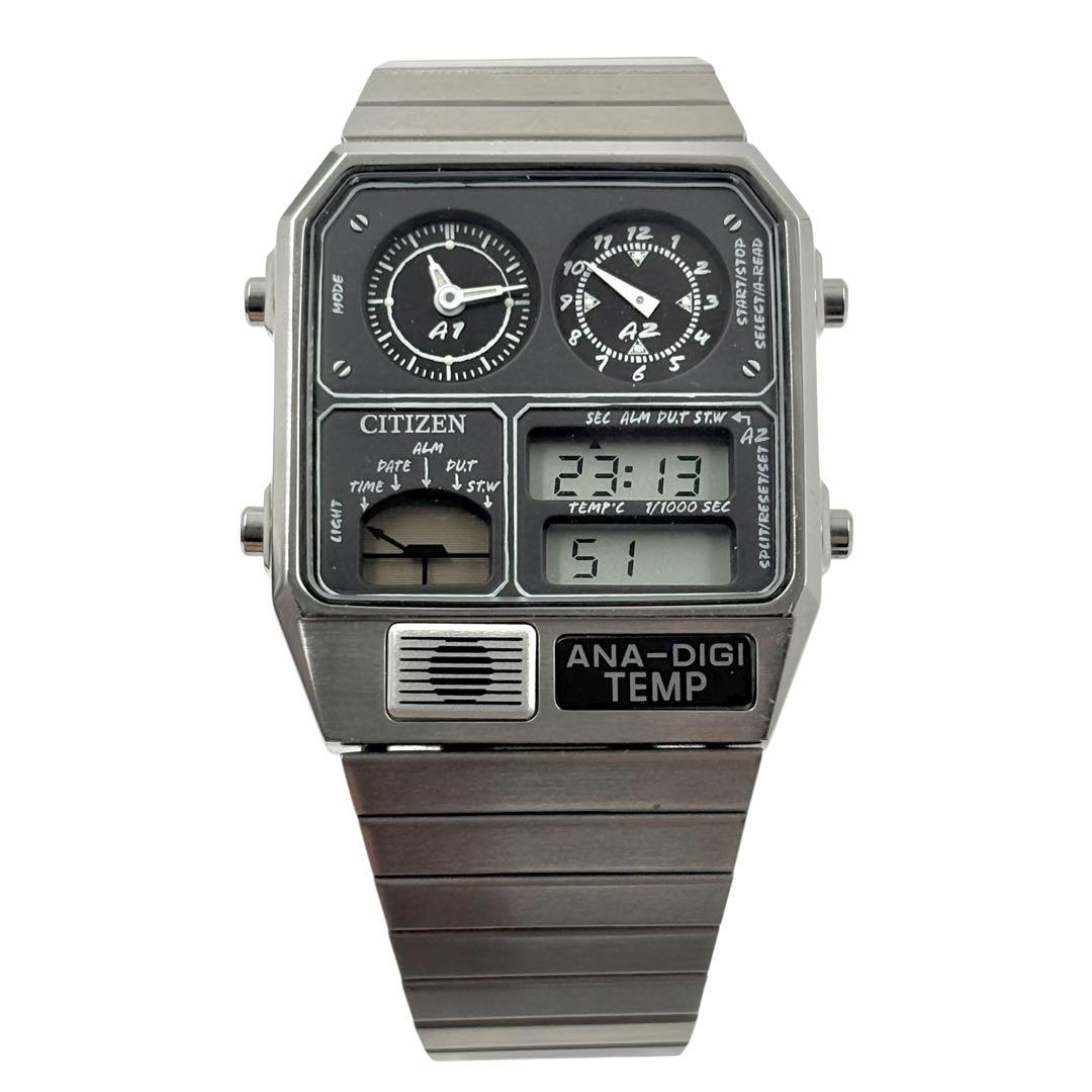 【美品】 シチズン ビームス 別注 アナデジ テンプ 腕時計 ブラック 稼働