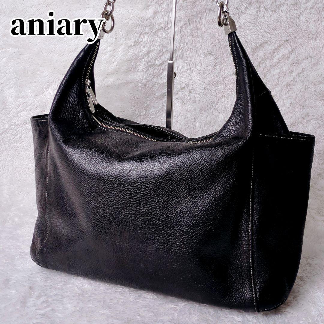 アニアリ aniary 2way ハーフムーン　トートバッグ レザー 黒 A4