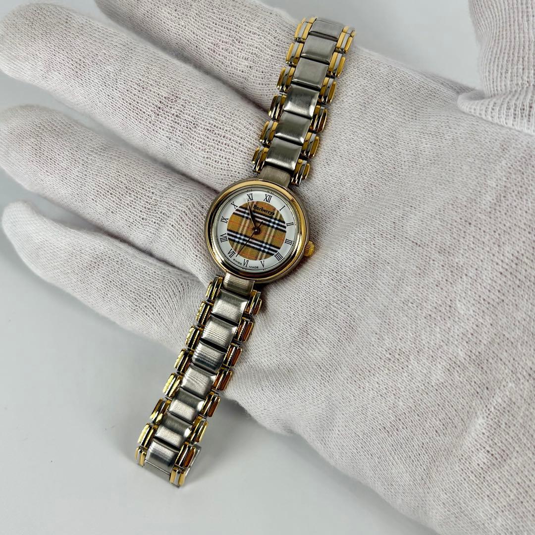 【稼働品】BURBERRY 11500L SS/GF 白 QZ レディース腕時計