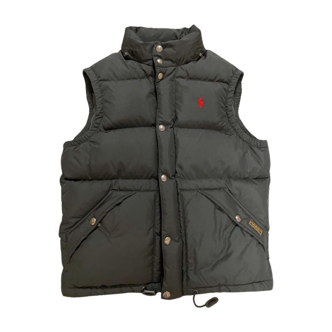 美品 ポロラルフローレン ダウンベスト 肉厚 黒 フード付 S メンズM相当