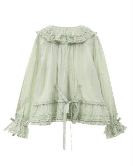 ピンクハウス 黒 ローズレース使いローンフリルブラウス