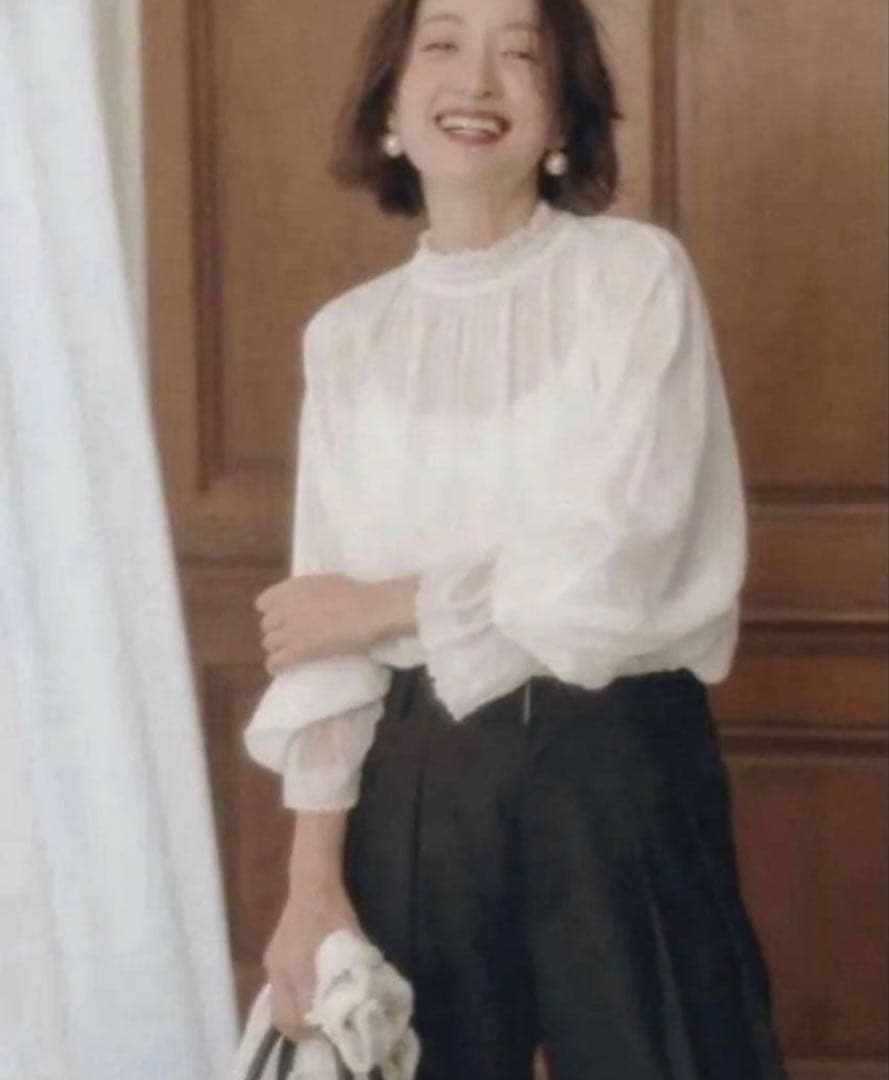 新品未使用　PUAL CE CIN 襟袖レースプチハイネックブラウス