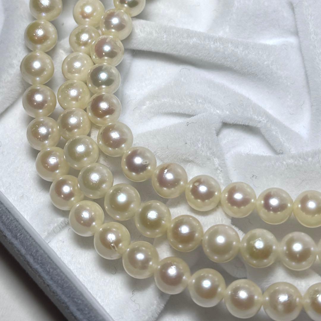 希少✨3連 アコヤ真珠 約6.0-6.5mm パールネックレス シルバー金具