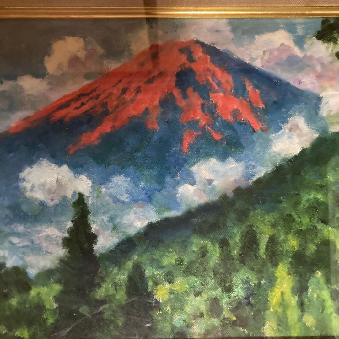 小寺健吉「赤富士」 フジイ画廊　タトウ箱￼ 額41×50×6cm 日展参与審査員