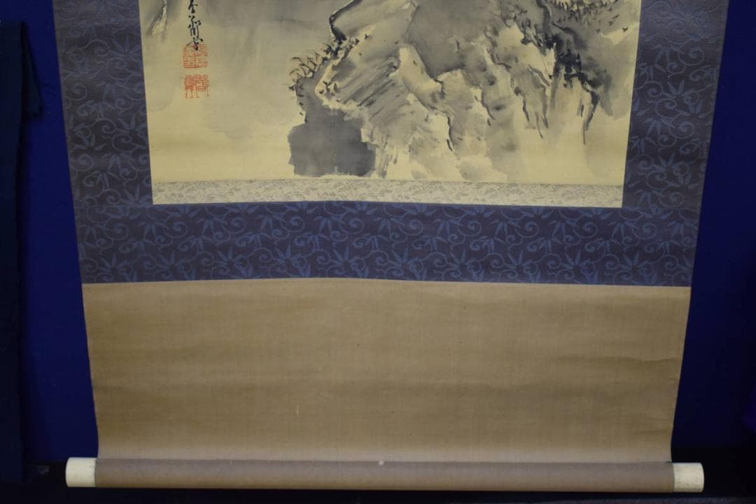 真作/春隣/山水鹿図/布袋屋掛軸HI-133