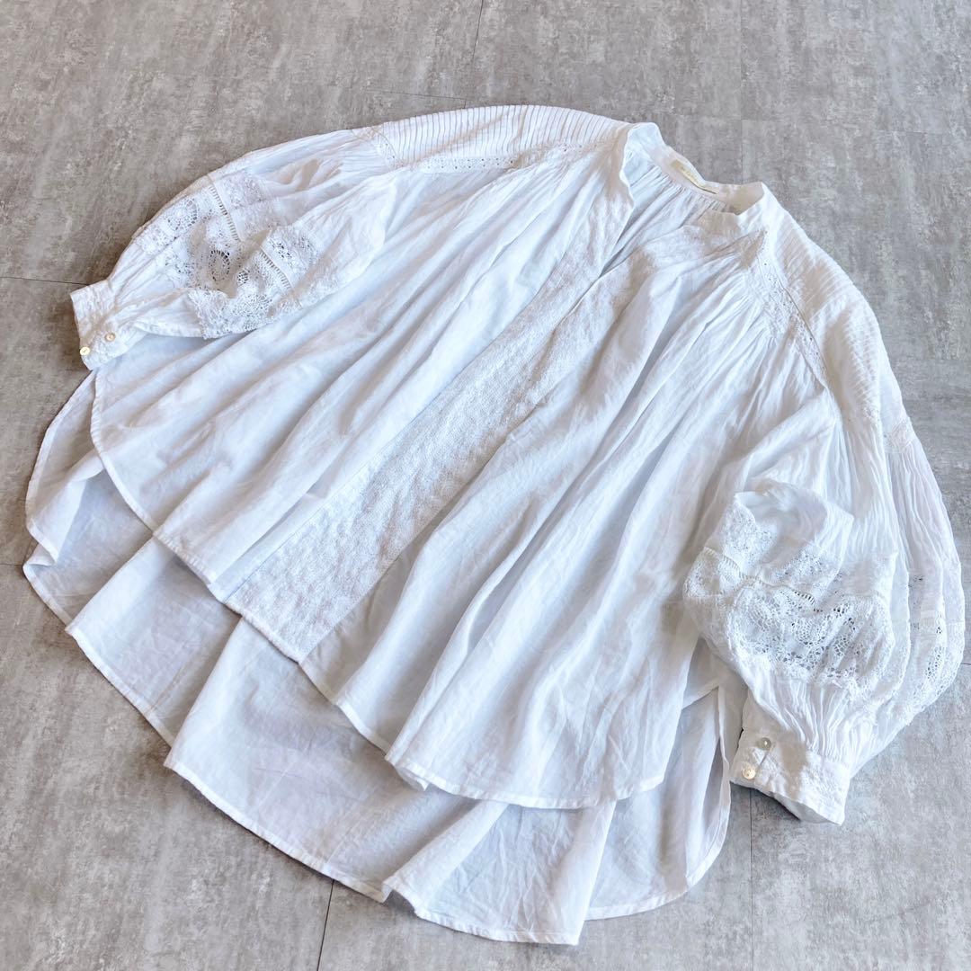 定価2万　未使用級⭐️ヌキテパ コットンボイル レースブラウス　白　Fサイズ