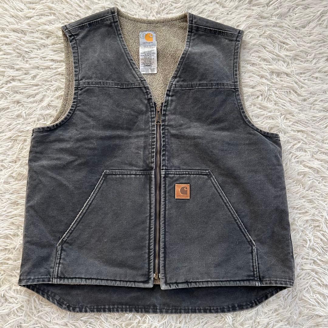 Carhartt USA製 ダックベスト デニム　チャコールグレー ボア L