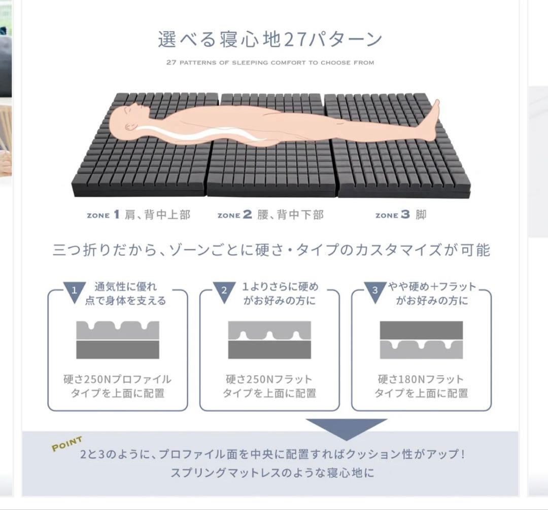 GOKUMIN プレミアムグランマットレス ダブル 三つ折り ホワイト