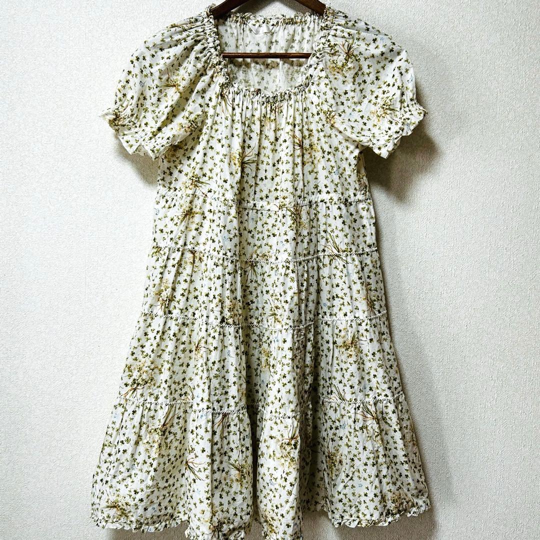 ピンクハウス　綿ローン　チュニック　ピコフリル　四葉のクローバー【訳あり】P49