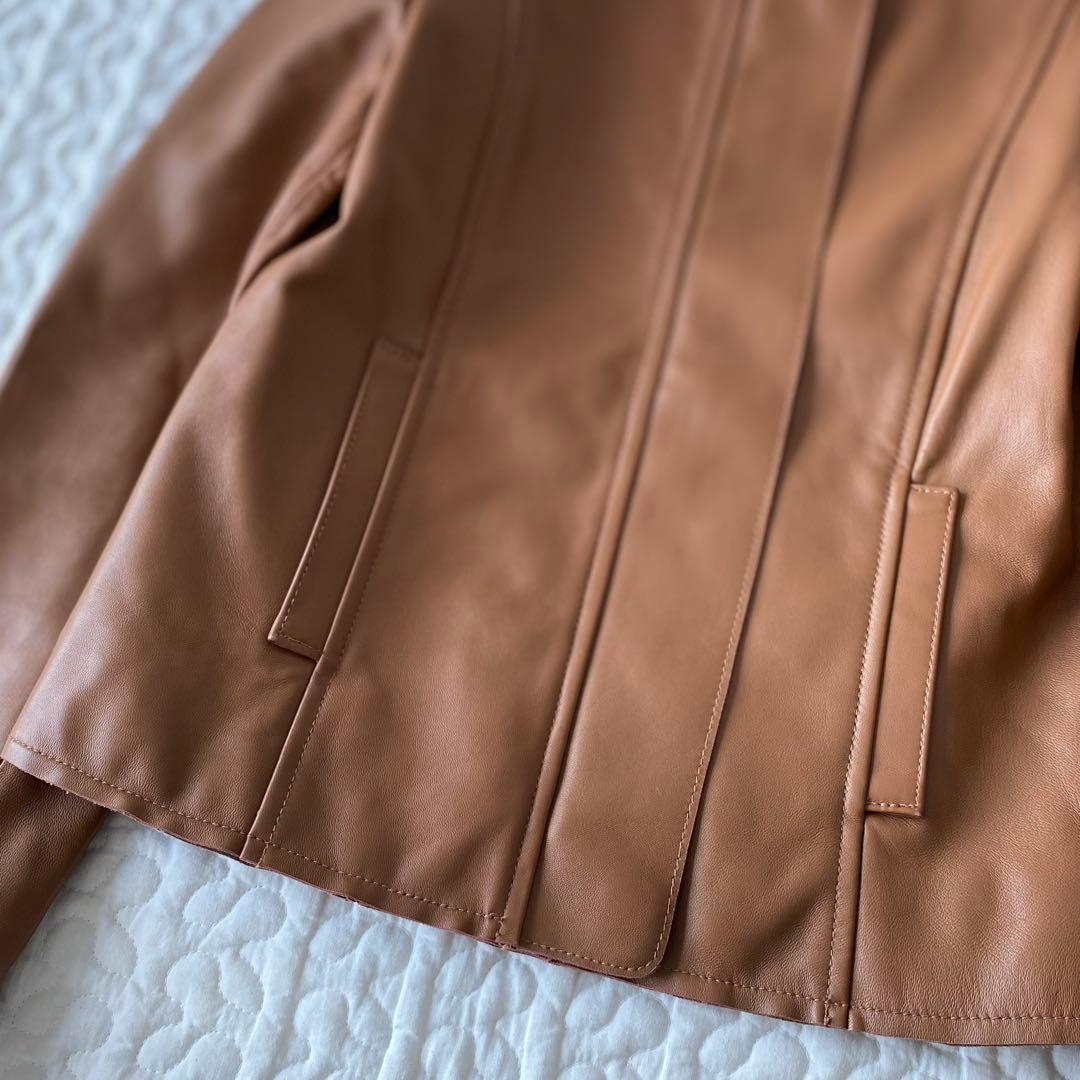 専用★もりのがっこう　ラムレザーノーカラージャケットブルゾン　キャメル