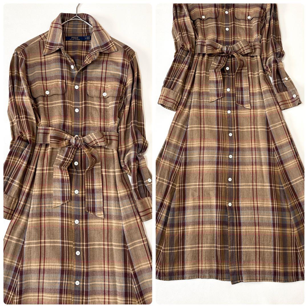 ポロラルフローレン チェック シャツ ワンピース ベルト ロング マキシ丈