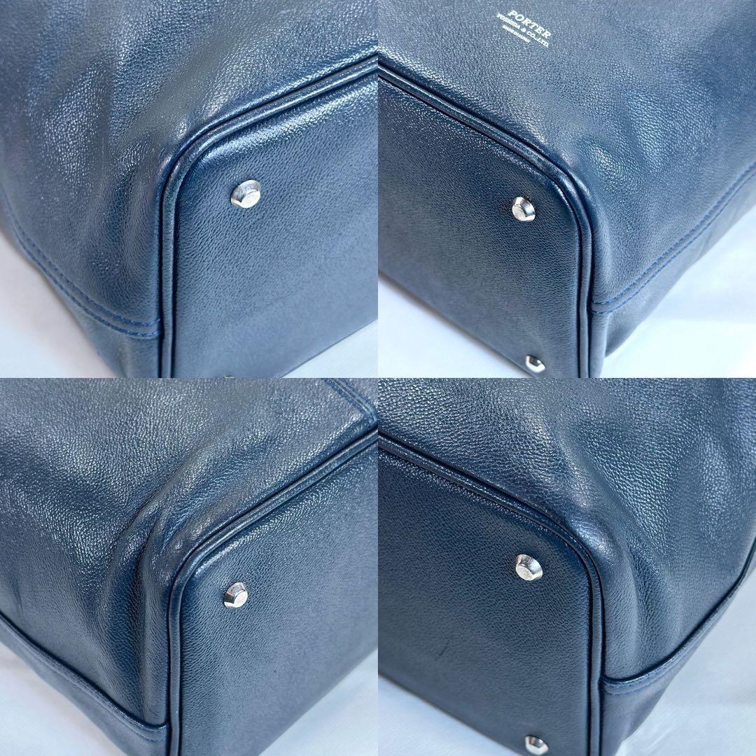 【極美品】ポーター リンク トートバッグ ビジネス レザー 手提げ A4可 紺