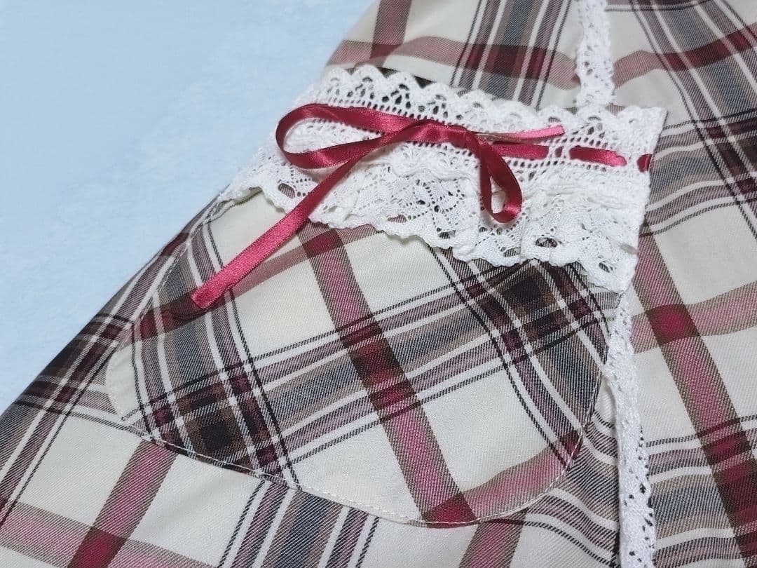 裾スカラップタータンチェックジャンパースカート 生成×エンジ