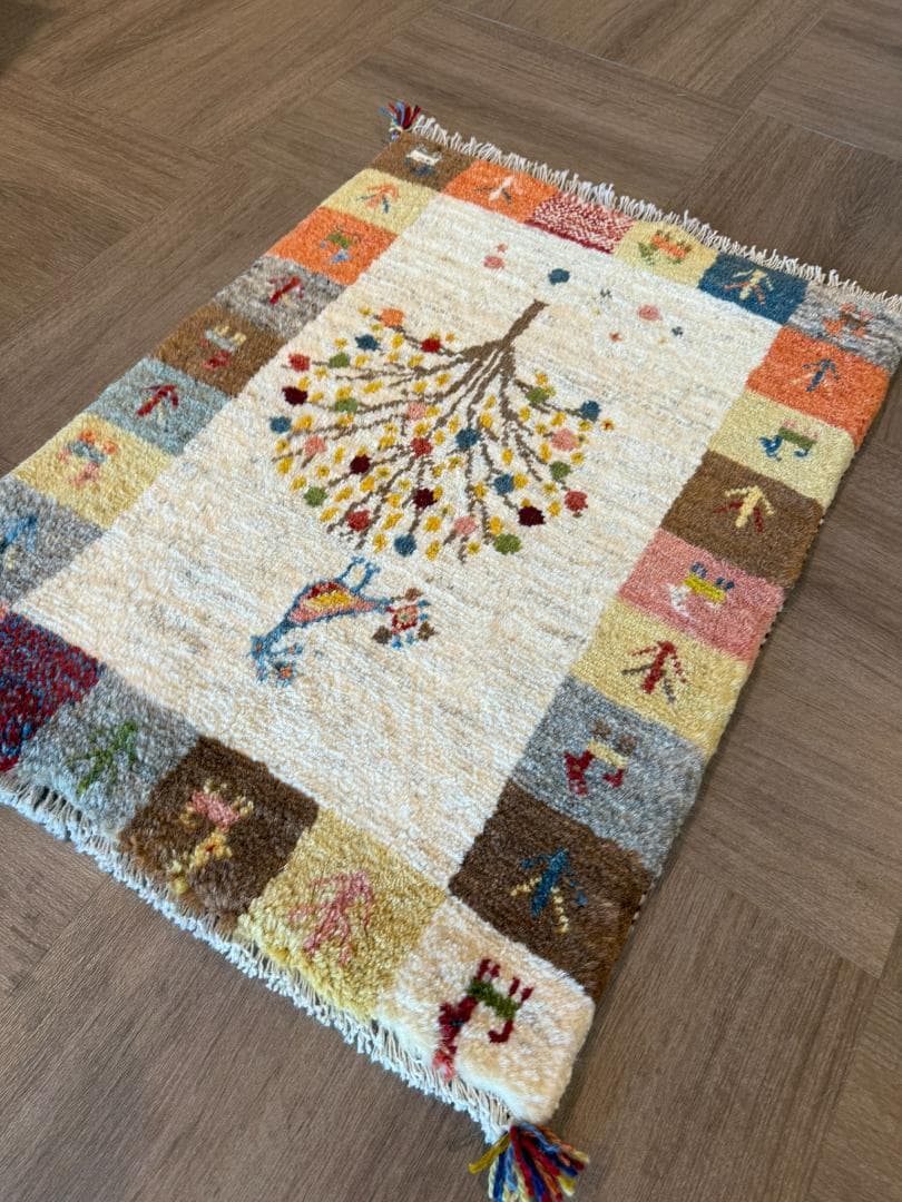 ギャッベ 66x88cm ペルシャ絨毯 手織り ギャベ 玄関マットラグ 絨毯