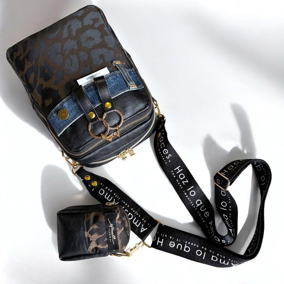 Wallet shoulder bag／ミニポーチ付／ブラウンレオパ