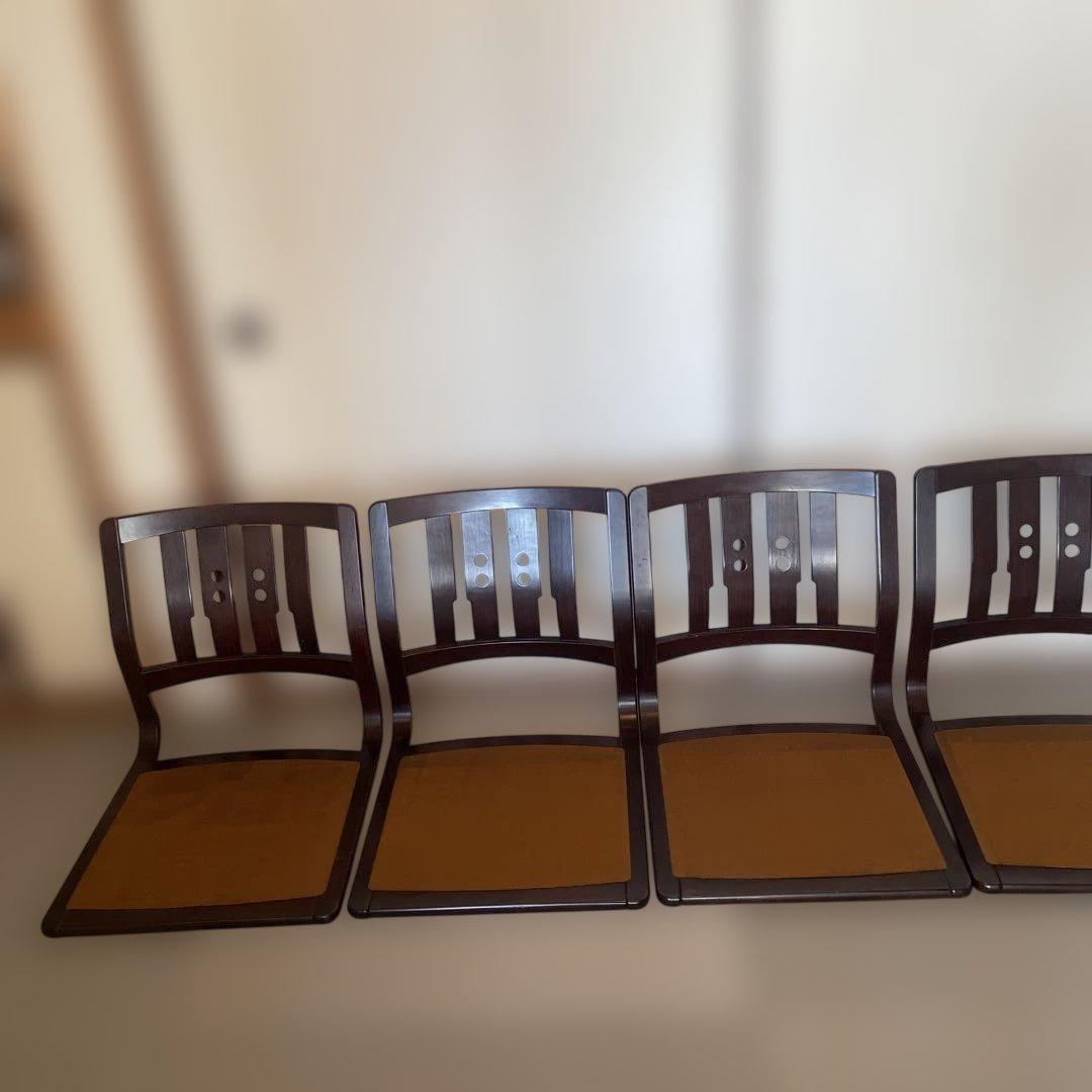 カリモク　座椅子　ダークブラウン 木製 スラットバック 4脚セット