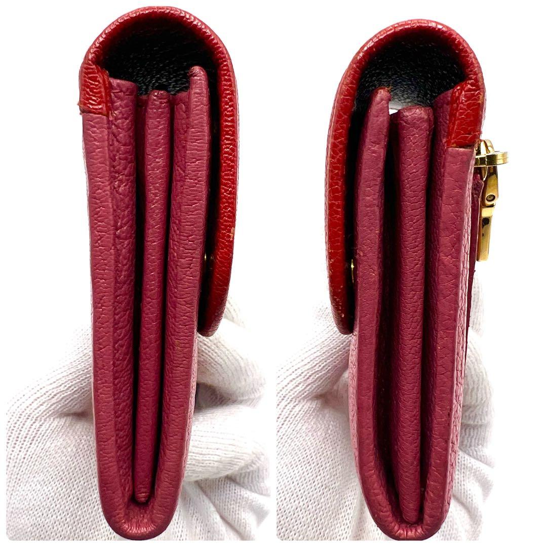 極美品✨ミュウミュウ◇パスケース付きバイカラーフラップ長財布　レッド ピンク