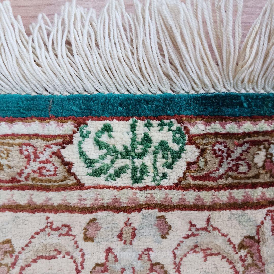 Y3134 高級ペルシャ クム産 シルク100% 手織り絨毯 80×122㎝