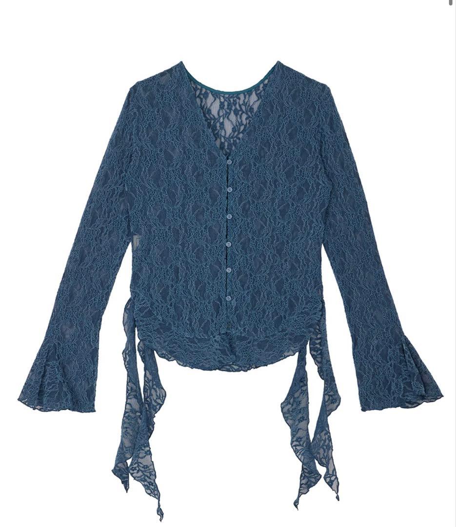 UND 2WAY CUT LACE FRILL TOP ブルー