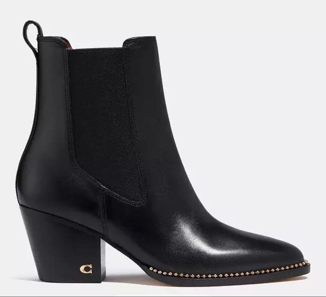 【COACH】新品ショートブーツ ピアス ブーティー ブラック 黒5.5C/23