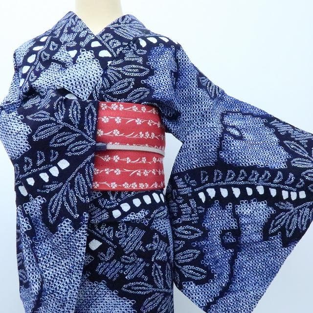 Y3387◆美品 有松鳴海絞り 綿 背・胸当て付 手縫い 高級浴衣 洗える夏着物