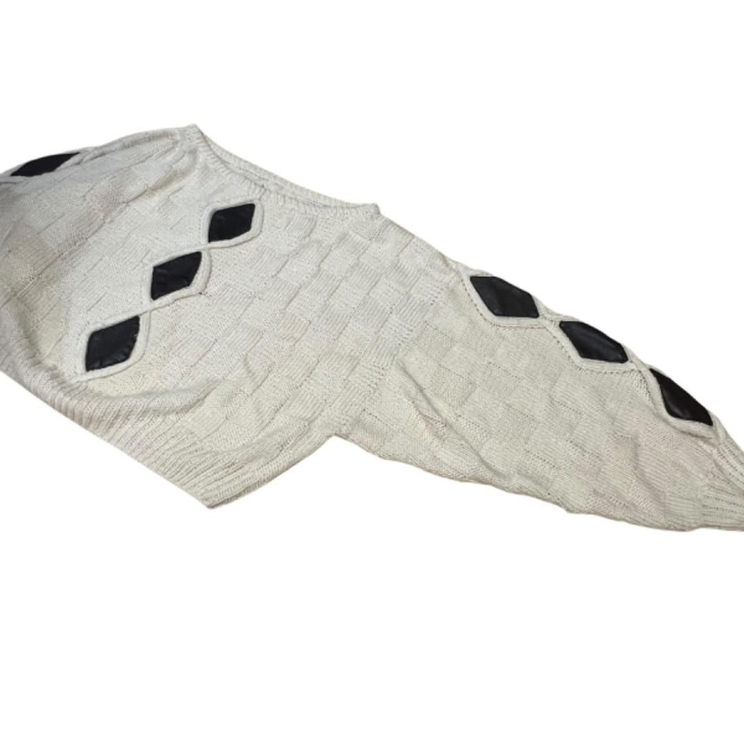 【良シルエット】90s レザードッキング デザイン boxy ニット